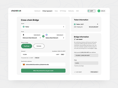 Cross-chain bridge app blockchain crypto dashboard design nft ui uidesign ux website