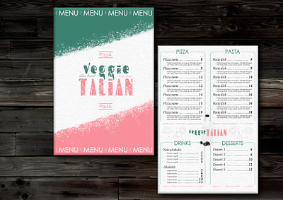 Veggie Talian menu branding design design de menu design graphique designer graphique designer portfolio graphic design graphic designer italian food italian restaurant layout logo menu menu design restaurant