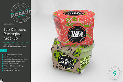 Tub and Sleeve Packaging Mockup 3d box clean diecut fresh frozen food packaging packaging mockup product retail salsa shelf sleeve sleeve packaging mockup supermarket template tub