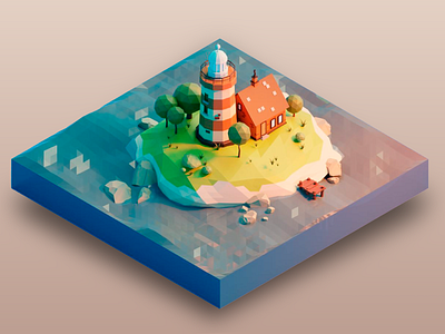 3D Micro Model: Small Island 3d 3d art 3d art work 3d design 3d element 3d micro model 3d model 3d render abstract design clean clean design colorful house island 3d lighthouse lighthouse 3d micro design micro living micro objects small island