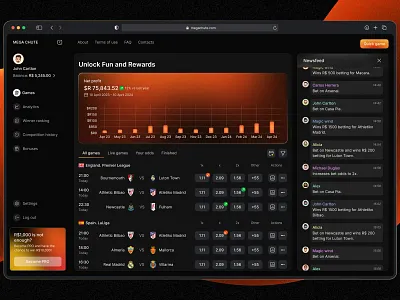 Mega Chute - dynamic sports betting dashboard betting dashboard product ui ux