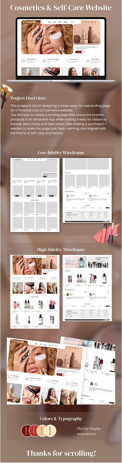 Cosmetics & Self-Care Online Store Landing Page animation branding cosmetics design e commerece figma graphic design homepage landing page makeups online store personal care self care shopping ui uiux user interface web design website template