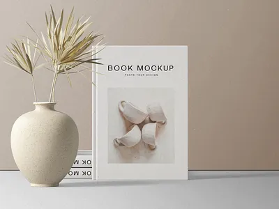 Hard Cover Book Mockups With Vase And Plant Front View stationery mockups