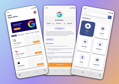 Job Finder App ui 3d animation behance branding design designer dribbble dribbble shots google graphic design illustration job logo motion graphics pic skill ui uitrends uiux ux