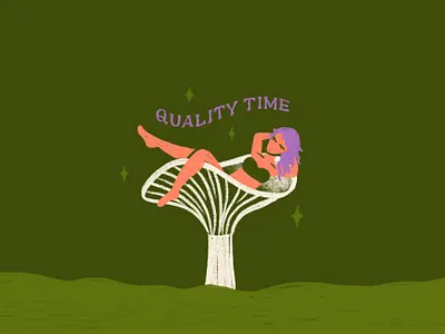 Quality Time faerie fairy forest girl green hand drawn hand lettering illustration lettering lounge magical mushroom pinup quality quality time relax stars time typography woman