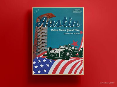 Poster Formula 1 USA GP 2022 adobe photoshop austin design figma formula one grand prix graphic design minimalism pin up pin up poster race retro style texas unite states vintage web web design