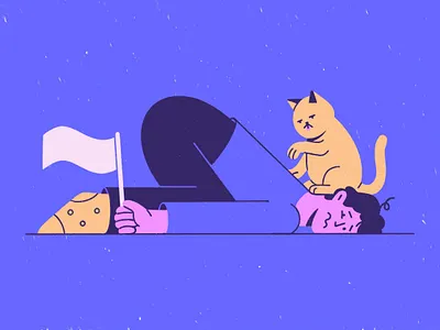 Help me 2d anxiety brush burnout cat character colors flag help illustration illustrator it mental health overtime procreate productivity