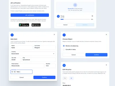 modals for a german bank software banking software checkbox form design inputfields modal segmented control ui design upload file