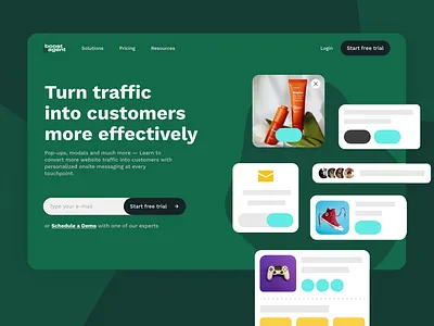 BoostAgent - Landing Hero Concept action ads branding design free trial green hero illustration interaction landing minimal pop ups promotion ui ux vector web website