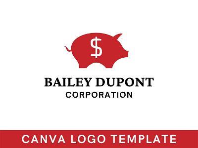 Premade Piggy Bank Canva Logo Template brand identity branding canva design finance logo financial logo illustration logo logo design piggy bank template