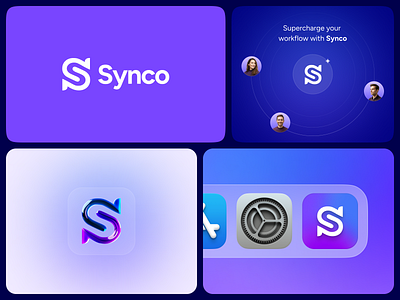 Synco App - Logo Design 3d app branding design logo logotype saas startup symbol tech typography ui