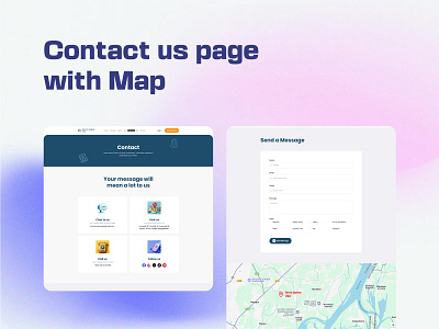 Contact us page with Google map card design contact us customer journey design elearning website google map icon islamic learning website message box trending ui