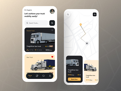 Truk Rental App UI Design app ui application concept customer design driver interface location map mobile prototype rent rental route track travel truck trucking ux