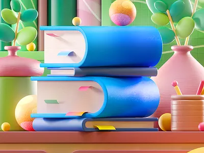 Books on a desk 2d 3 36days 36daysogtype 3d book chill color colorful cute design desk illustration logo number paper read reading room ui