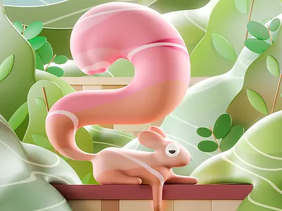 Squirrel on a wall 2d 36days 36daysogtype 3d animal bush character charadesign chill color colorful cute design illustration logo nature number squirrel ui wall