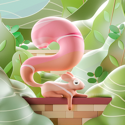 Squirrel on a wall 2d 36days 36daysogtype 3d animal bush character charadesign chill color colorful cute design illustration logo nature number squirrel ui wall