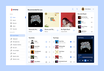 winamp dashboard redesign app dashboard music product design productdesign song ui ux