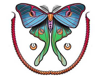 Luna Moth art art nouveau artwork branding colourful design drawing illustration moth neo traditional print sketch tattoo art visual art