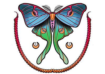 Luna Moth art art nouveau artwork branding colourful design drawing illustration moth neo traditional print sketch tattoo art visual art