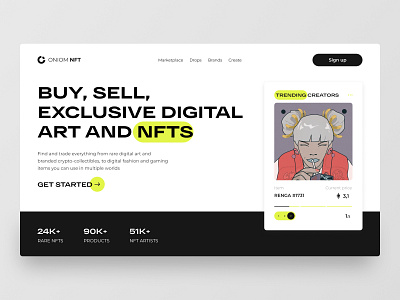 NFT Marketplace binance black blockchain crypto cryptocurrency design designer landing landing page marketplace nft ui uiux web desing white yellow