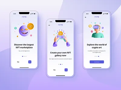 Onboarding Screens UI - NFT Marketplace Mobile App branding design design agency freelance illustration mobile app mobile app design nft nft app nft marketplace nft mobile app onboarding onboarding screen ui ui design ui ux design uiux ux ux design web design