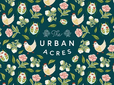 The Urban Acres Branding beetle botanical brand chicken crafty business crocheting etsy etsy brand floral floral brand illustration peony punch needle vintage branding yarn