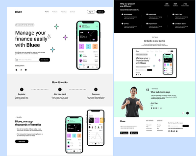 Bluee app design finance fintech hero section landing page productdesign ui ux