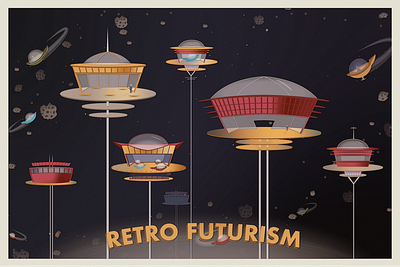 Retro Futurism Postcard atompunk design fiction graphic design illustration postcard poster retro vector