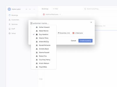 Scheduling web application booking button component components cta customer dashboard icons interface menu modal popup product design schedule setmore slack timeline ui web design zoom