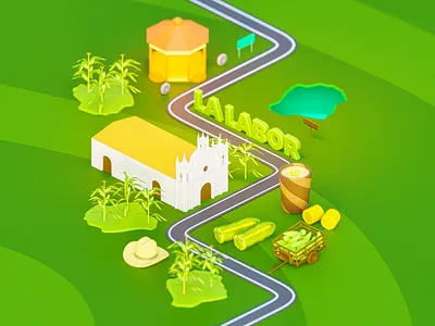 Isometric corn city - 3D diorama 3d 3d art blender city corn design diorama drink food game green hat illustration isometric art low poly miniature october stylized town yellow
