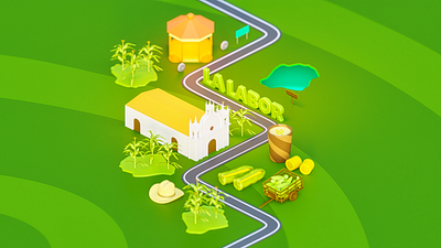 Isometric corn city - 3D diorama 3d 3d art blender city corn design diorama drink food game green hat illustration isometric art low poly miniature october stylized town yellow