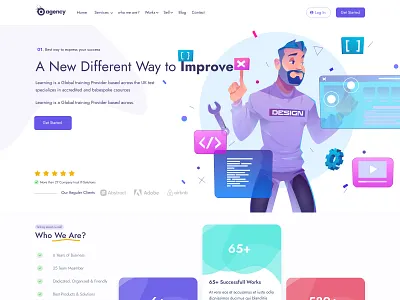 Agency Landing Page Design animation branding identity design business agency service design flat grid gloden ratio icon illustrator color illustration logo saas sass b2c software application desktop startup b2b product ui