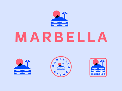 Marbella Spain Logos beach brand identity graphic design illustration logo mark ocean palm tree spain sun symbol vector