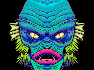 Red lips black lagoon cartoon character criature illustration lagoon monster monsters shape of water universal