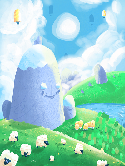 Little Talks clouds graphic design happy illustration mountains painting procreate quiet sheep sky village