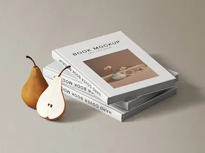Book Mockups With Pears Isometric stationery mockups