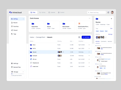 Minecloud - cloud storage dashboard blue clean dashboard design fireart fireart studio folder list storage ui ux web