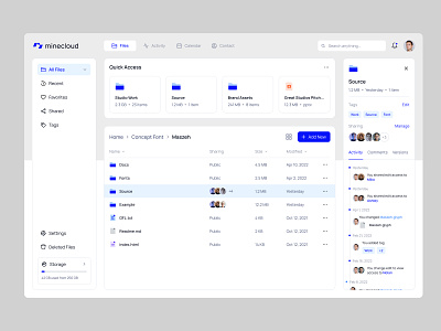 Minecloud - cloud storage dashboard blue clean dashboard design fireart fireart studio folder list storage ui ux web