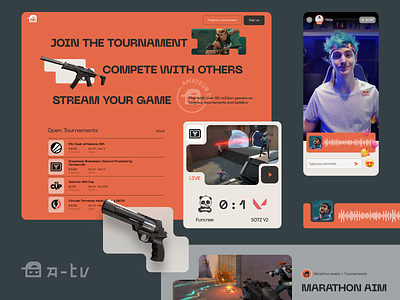 Amateur-tv branding esports hero section sports streaming ui ux weapon web