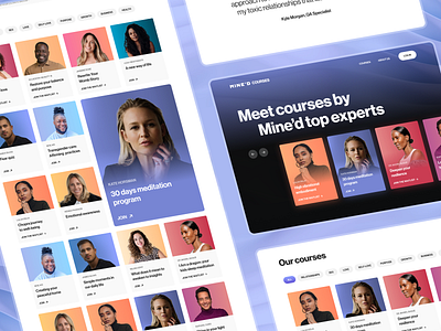 Mine'd Courses. Website exploration branding courses deep blue education gradient learn learning app lessons masterclass mental health purple teach typography ui ux video web design website