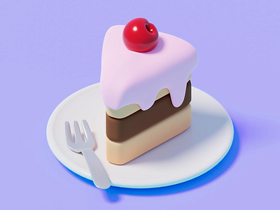 3D Design: Cake slice on a plate 3d 3d abstract art 3d art 3d design 3d model 3d visual abstract abstract art cake cake on a plate cake slice cherry on the top clean clean design color match design dessert minimalistic purple palette visual identity