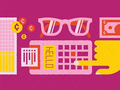 Accounting accounting calculator chris rooney coins currency digital illustration eyeglasses finger glasses hand hello illustration ledger money numbers spreadsheet