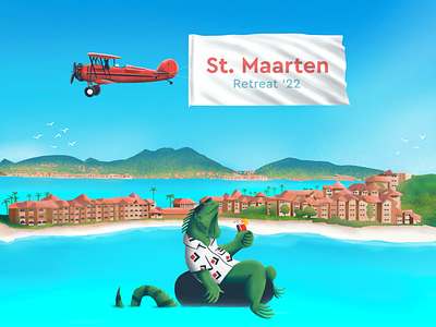 St. Maarten Retreat '22 art caribbean character design enga.ge iguana illustration landscape ocean plane resort retreat st.maarten summer textures tropical vacation