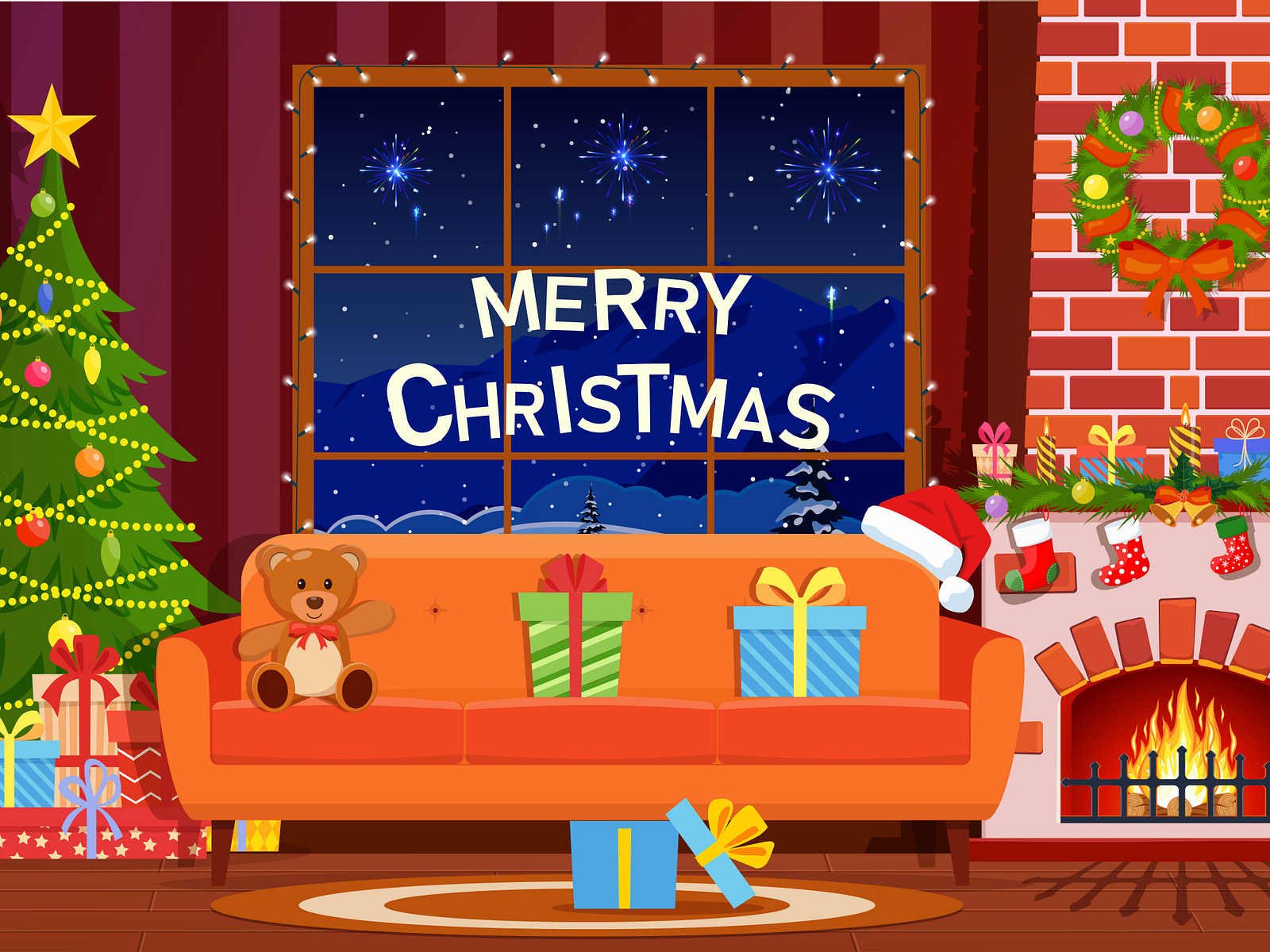 Christmas living room Clipart, Interior Decor Scene Creator, Coz by