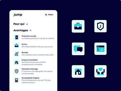 Jump - Icons blue brand branding chair design free freelancer graphic design house icons illu illustration logo ui vector