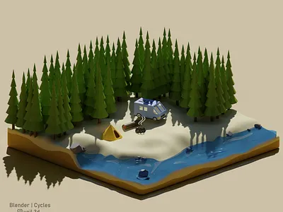 Camp Forest Isometric 3d render 3d 3d illlustration camp forest isometric low poly