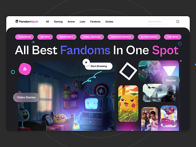 Fandom Spot Landing Page Animations animation content cybersport dashboard e-sports fandom games gaming interaction interface landing page platform play streaming twich ui ux video game webdesign website
