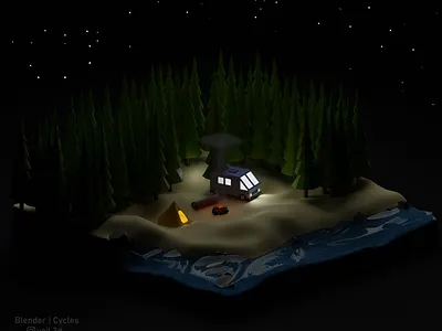 Camp forest Night Version 3d Render 3d 3d illustration 3d render camp design forest illustration isometric low poly night