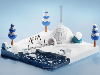 Igloo Isometric 3d Render 3d 3d illlustration 3d render cold design ice igloo isometric low poly polar bear