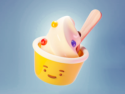 Cheerful Ice Cream - 3D Design 3d 3d art 3d art work 3d model 3d render 3d visual abstract blue gradient cheerful clean colorful design creative design dessert gradient background ice cream cup ice cream design playful playful design positive